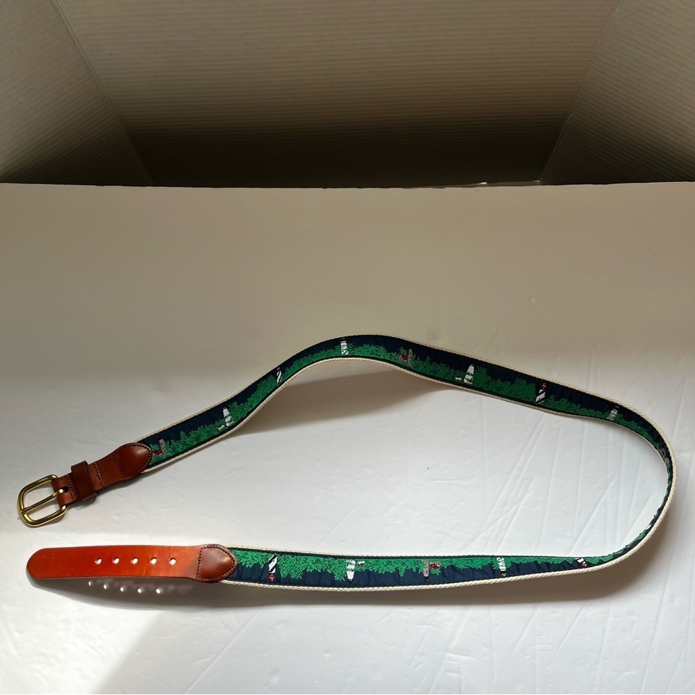 LEATHER MAN HANDMADE Lighthouse Print Belt with Gold Buckle Size 44 - Picture 2 of 7